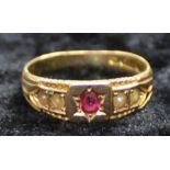 15ct gold ruby & seed pearl ring 2.8g J/K