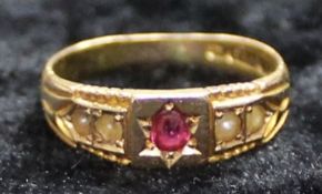 15ct gold ruby & seed pearl ring 2.8g J/K