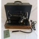 Electric singer sewing machine 99k 1933 with instructions and oil can (untested)