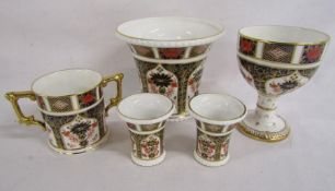 Royal Crown Derby 1128 Imari pattern goblet, small flare rimmed vases, flare rimmed vase/planter and