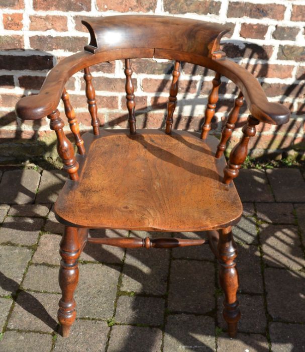 *Victorian yew wood smokers bow chair.  This lot is subject to VAT.