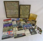 Mixed collection - Collectors stamps, Philip Mercier watch, Ronson U.S.A lighter and 2 Blome maps