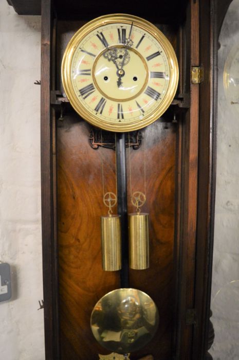 Vienna regulator wall clock with 2 weight driven mechanism & horse pediment Ht 136cm W 43cm - Image 2 of 3