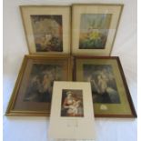 4 framed and one unframed Baxter print - 'The First Lesson' - 'The Lover's Letterbox' '