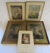 4 framed and one unframed Baxter print - 'The First Lesson' - 'The Lover's Letterbox' '