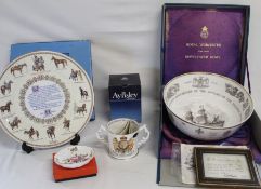 Royal Worcester Limited Edition Mayflower bowl 473/500, Aynsley The Horse plate & Queen Mother