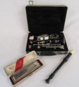 Dolmetsch recorder, Hohner K Larry Adler harmonica and a Bundy resonite clarinet by The Selmer