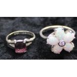 Opal set ring - ring size S & amethyst style ring - ring size J - both marked 925