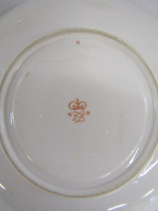 Royal Crown Derby 'Vine' pink set and 2 earlier cups and saucers gold with blue leaf pattern and - Image 6 of 8