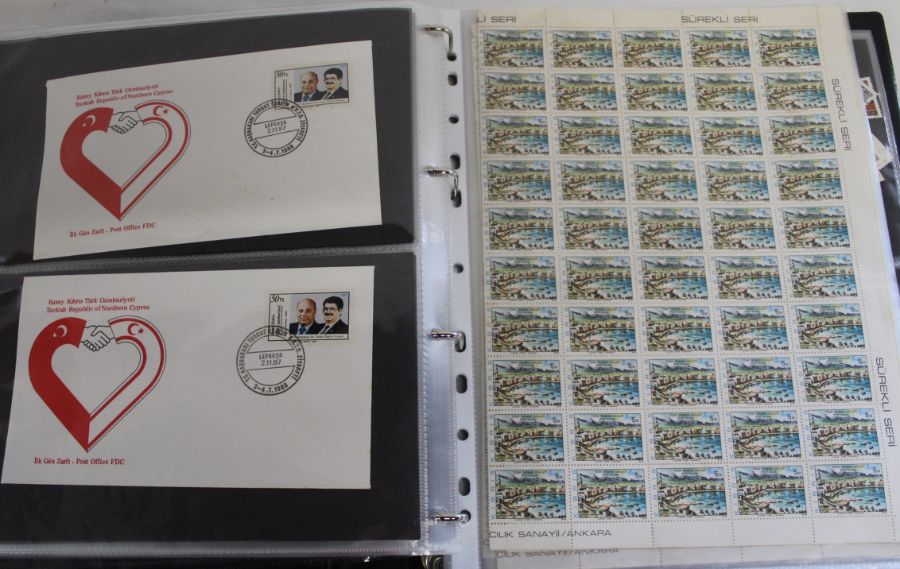 70 Turkish Federated State of Cyprus first day covers dated 1976 - 1987 plus 6 completed sheets of