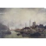 Framed watercolour signed John E. Aitken of a river scene (possibly Holland) - approx. 100cm x 76.