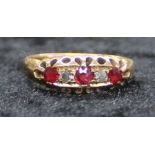 18ct gold ruby & diamond ring, size J / K, 2.17g