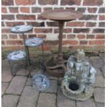 Cast bird bath, tri folding plant stand and concrete garden ornaments