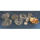 Collection of glass bowls also a lead crystal paper weight and a Carnival glass bowl