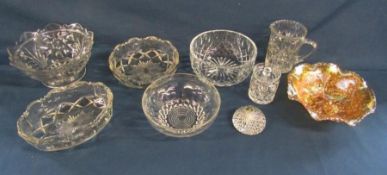 Collection of glass bowls also a lead crystal paper weight and a Carnival glass bowl