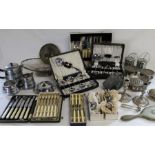 Selection of silver plate, stainless steel & chrome cutlery and tableware