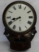 William IV mahogany drop dial wall clock with brass inlay (no glass) and fusee movement