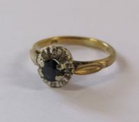 9ct gold diamond and sapphire ring - ring size H/I - total weight 1.9g