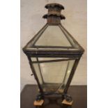 Large Victorian metal frame lamp with bevel glass (one pane cracked) Ht 94cm W 51cm