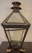 Large Victorian metal frame lamp with bevel glass (one pane cracked) Ht 94cm W 51cm