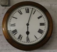 Mahogany framed wall clock with fusee movement, the dial painted with Roman numerals surrounded by