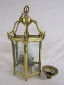 20th Century hexagonal brass hall lantern approx. 51cm tall x 28cm