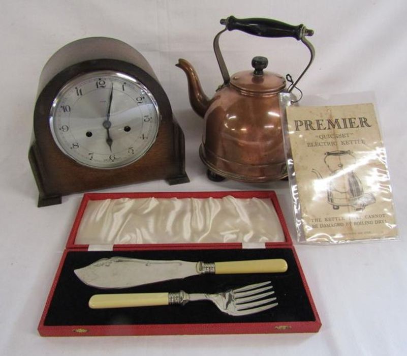 Enfield chiming mantel clock, Premier electric copper kettle and fish server set,