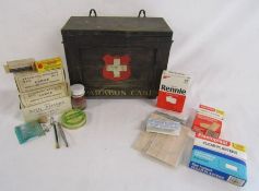 Paragon First Aid case - wooden medicine box with contents (some boxes empty)