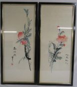 Pair of framed Oriental flower prints approx. 91cm x 40cm