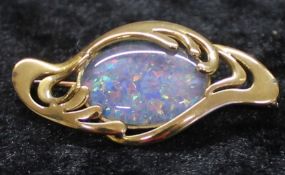 Tested as 9ct gold brooch set with faux opal 5.3g