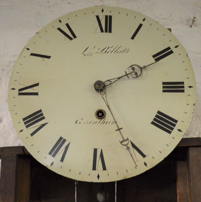 Georgian tavern clock by Louis Bellatti of Grantham in an oak & mixed wood case Ht 147cm W 46cm dial - Image 5 of 5