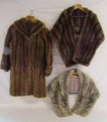 Fur coat and 2 fur stoles grey one with lined collar