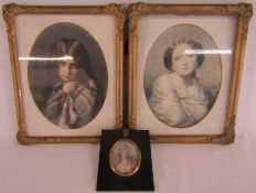 2 framed portrait prints and a miniature print of Marie Antoinette