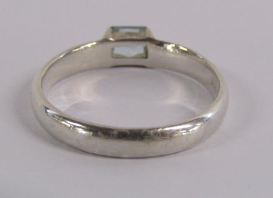 Tiffany & Co square stack silver ring with aquamarine stone ring size P - original receipt and - Image 4 of 8