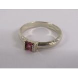 Tiffany & Co square stack silver ring with pink tourmaline stone - original receipt - ring size P