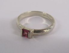 Tiffany & Co square stack silver ring with pink tourmaline stone - original receipt - ring size P