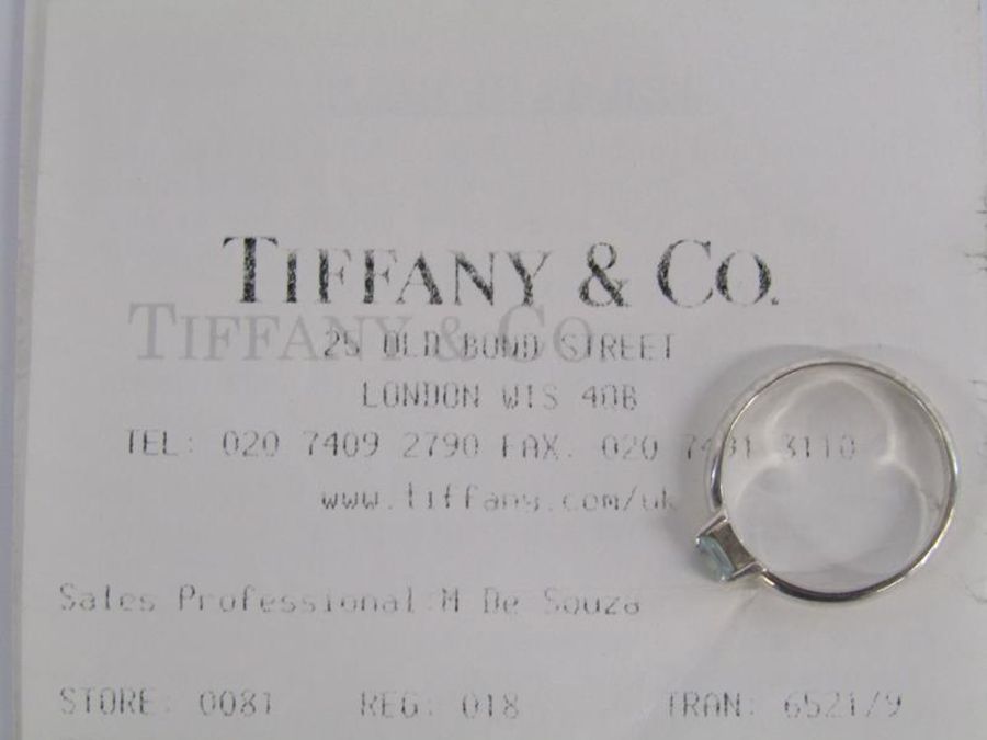 Tiffany & Co square stack silver ring with aquamarine stone ring size P - original receipt and - Image 8 of 8
