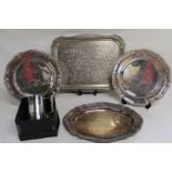 Pair of Roberts & Belk silver plated trays approx. 31cm dia. & platter, large Viners tray and