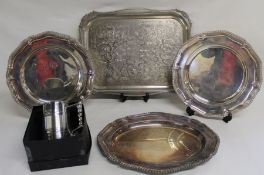 Pair of Roberts & Belk silver plated trays approx. 31cm dia. & platter, large Viners tray and