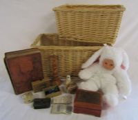 Mixed collection with stacking wicker baskets, J. Lewis Bonhote 'Birds of Britain' book with