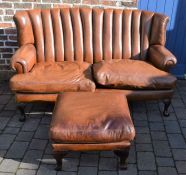 "Blake" leather sofa by Terrad of Nottingham, with footstool