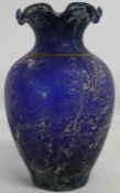 Small possibly 19th century blue glass vase with gilt decoration 13.5cm high