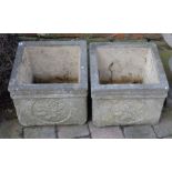 Pair of square concrete planters Ht 28cm E 36cm