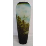 Tall glass vase decorated with trees in relief, marked "Galle Type" to base 44cm high