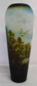 Tall glass vase decorated with trees in relief, marked "Galle Type" to base 44cm high