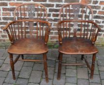 *2 near pair Victorian yew wood Windsor chairs with straight stretchers .  This lot is subject to