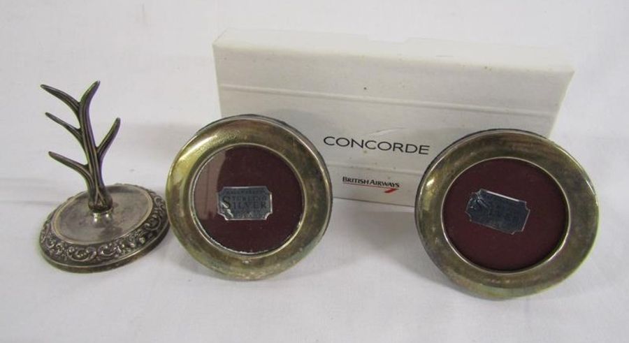 Boxed pair of Concorde silver picture frames and a silver ring tree