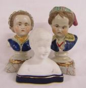 Tharaud Limoges parian ware bust of a boy's head and pair or 20th century Staffordshire style
