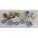 Collection of items including Lilliput Lane, Wedgwood Blue Jasper, Venetian glass rabbit, cut