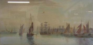 Sailing boat and ship watercolour signed Arolsman approx. 67cm x 41cm